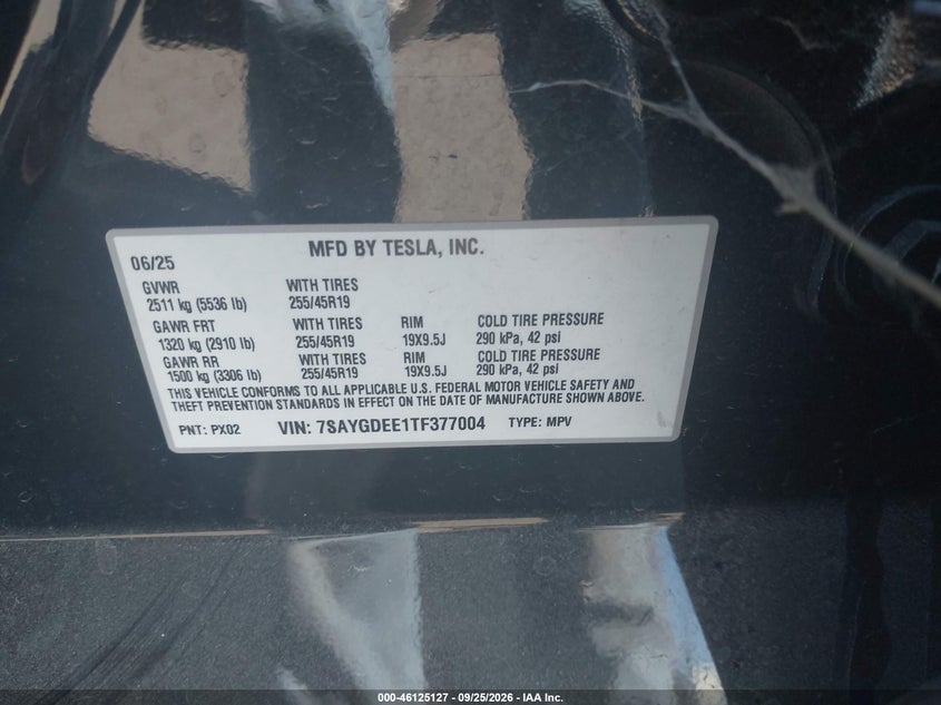 TESLA MODEL Y 2026 VIN 7SAYGDEE1TF377004