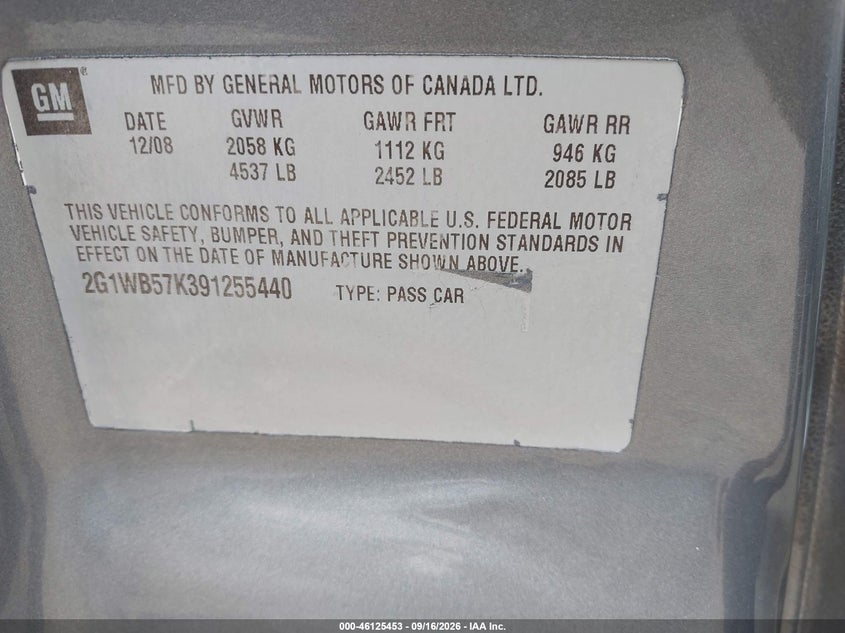 CHEVROLET IMPALA 2006 VIN 2G1WB55K269110485