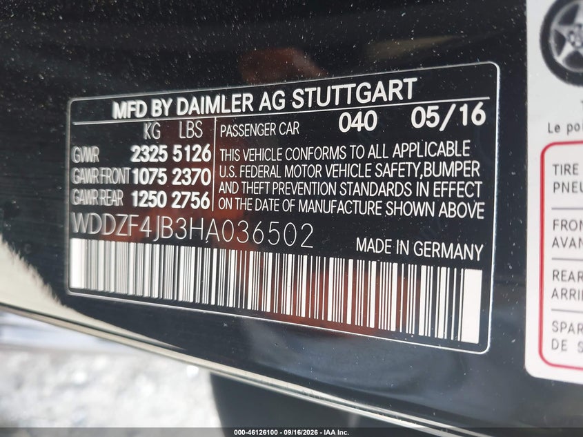 MERCEDES-BENZ E 300 2017 VIN WDDZF4JB3HA036502