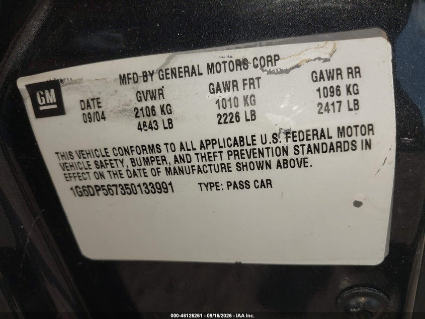 CADILLAC CTS 2005 VIN 1G6DP567350133991