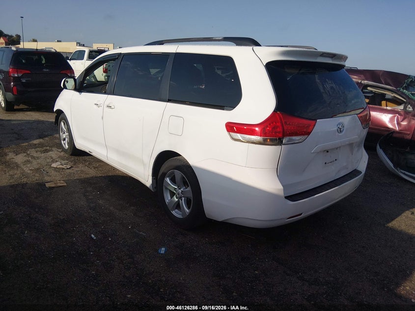 Vin: 5tdkk3dc3cs203748, lot: 46626005, toyota sienna le v6 8 passenger 20123