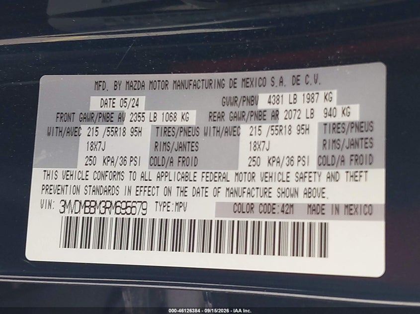 MAZDA CX-30 2024 VIN 3MVDMBBM3RM695679
