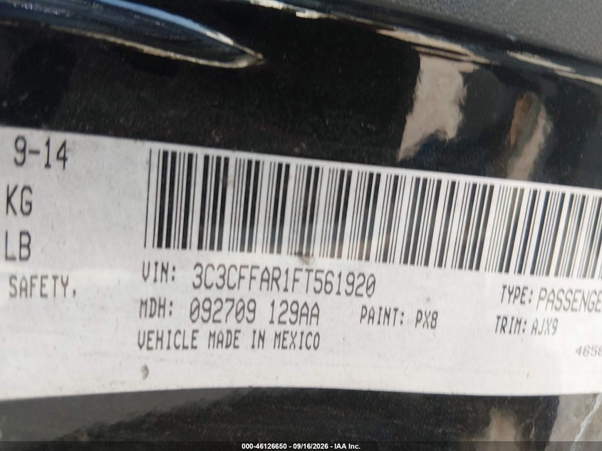 FIAT 500 2015 VIN 3C3CFFAR1FT561920