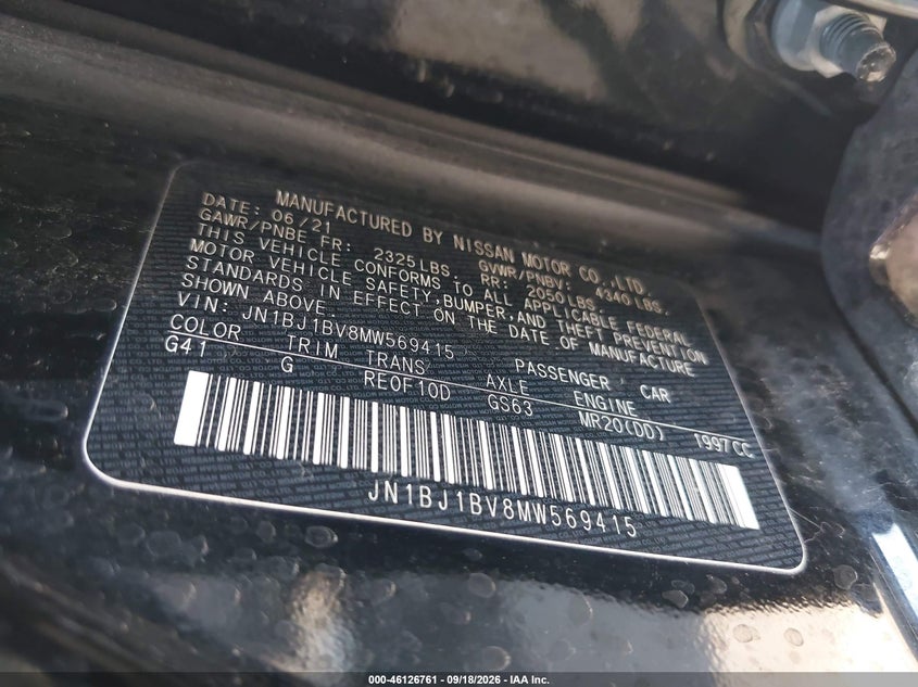 NISSAN ROGUE SPORT 2021 VIN JN1BJ1BV8MW569415