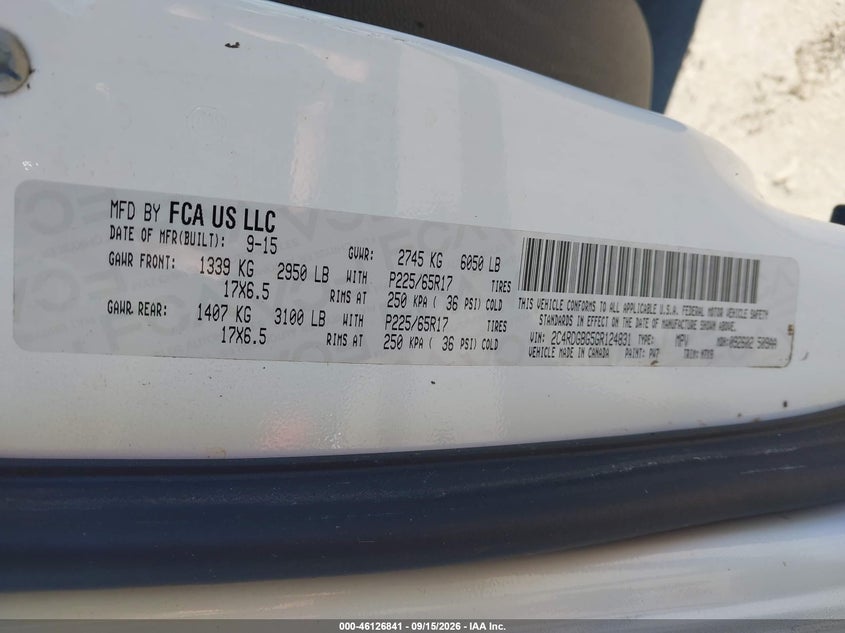 DODGE GRAND CARAVAN 2016 VIN 2C4RDGBG5GR124831