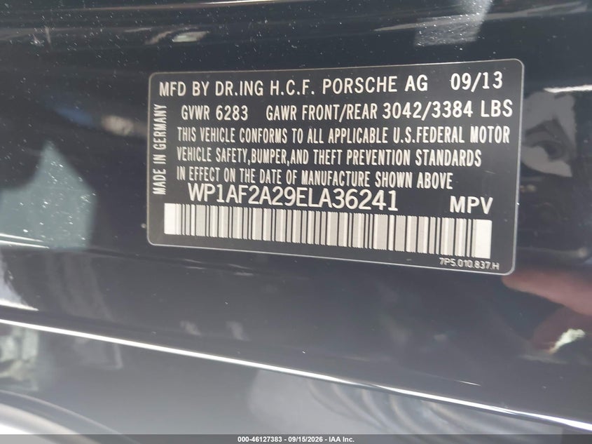 PORSCHE CAYENNE 2014 VIN WP1AF2A29ELA36241