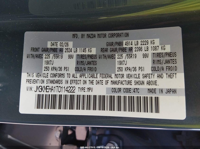 MAZDA CX-5 2026 VIN JM3KMEHA1T0114222