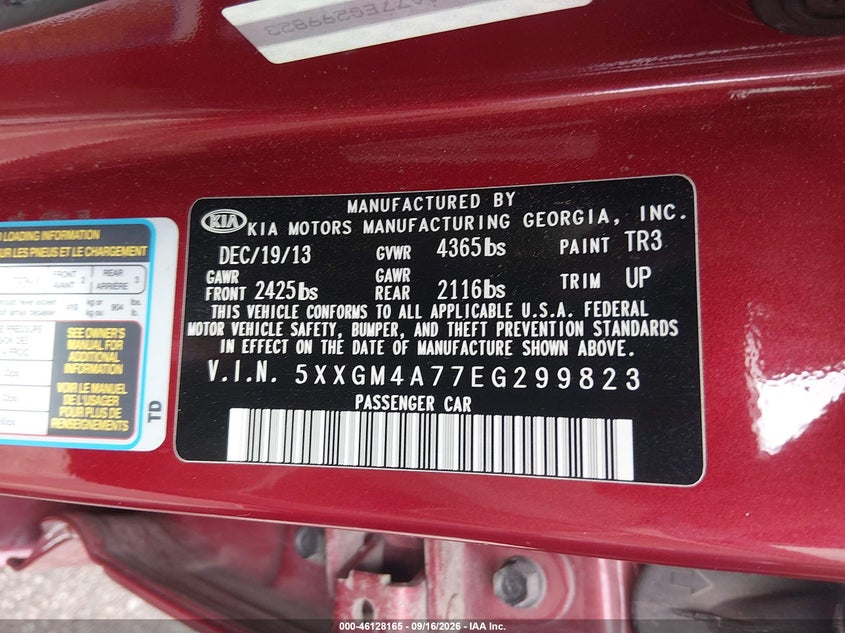 KIA OPTIMA 2014 VIN 5XXGM4A77EG299823