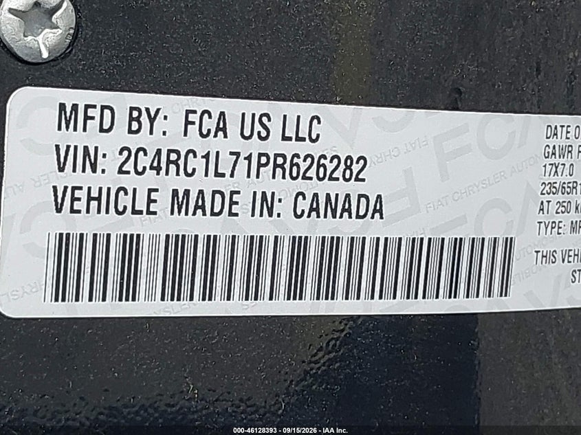 CHRYSLER PACIFICA HYBRID 2023 VIN 2C4RC1L71PR626282