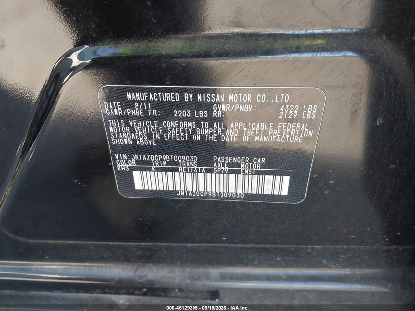 NISSAN LEAF 2011 VIN JN1AZ0CP9BT009030