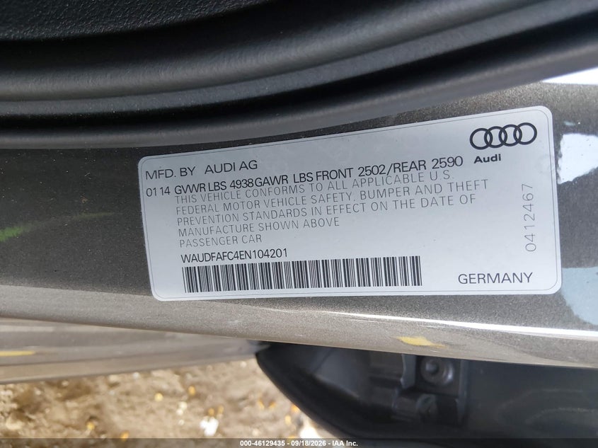 AUDI A6 2014 VIN WAUDFAFC4EN104201