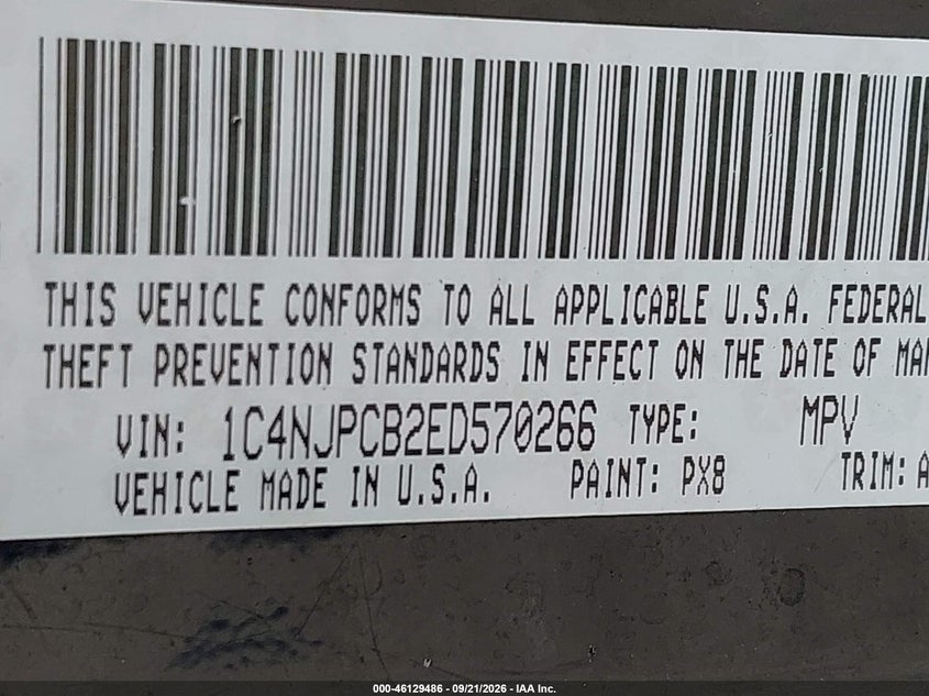 JEEP PATRIOT 2014 VIN 1C4NJPCB2ED570266
