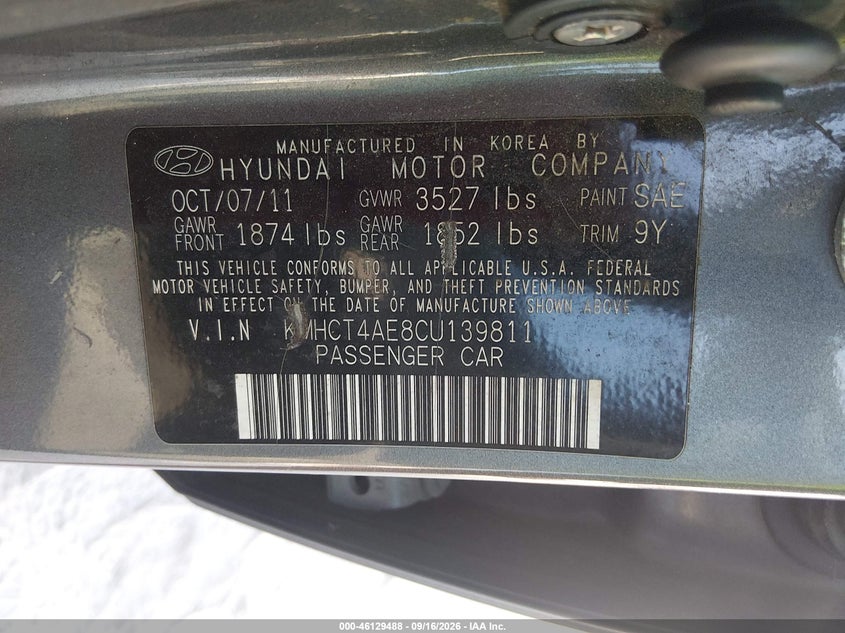 HYUNDAI ACCENT 2012 VIN KMHCT4AE8CU139811