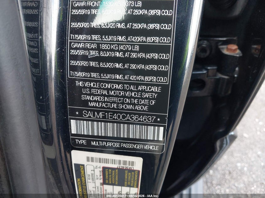 LAND-ROVER RANGE ROVER 2012 VIN SALMF1E40CA364637