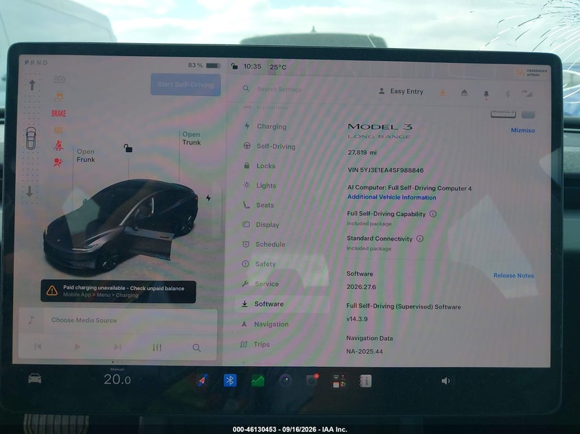 TESLA MODEL 3 2025 VIN 5YJ3E1EA4SF988846