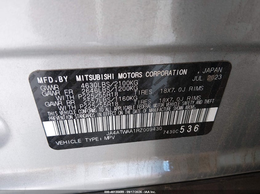 MITSUBISHI ECLIPSE CROSS 2024 VIN JA4ATWAA1RZ009430