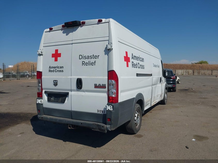 Vin: 3c6urvjgxje119044, lot: 46630281, ram promaster 3500 cargo van high roof 159 wb ext 20184