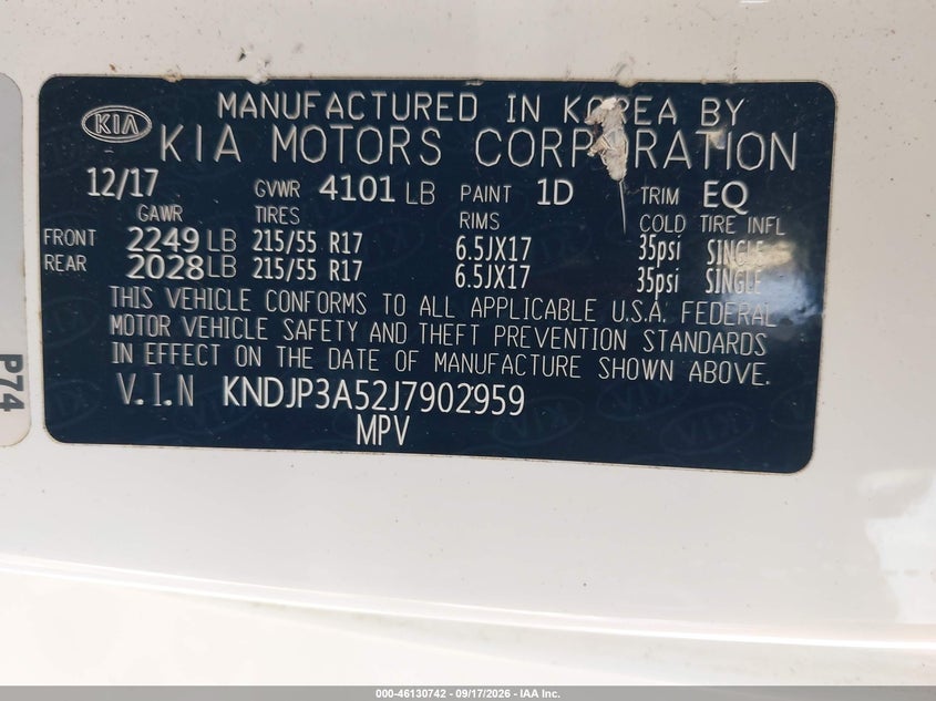 KIA SOUL 2018 VIN KNDJP3A52J7902959