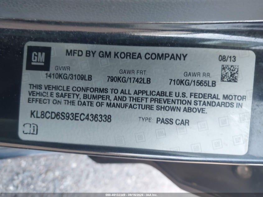 CHEVROLET SPARK 2014 VIN KL8CD6S93EC436338