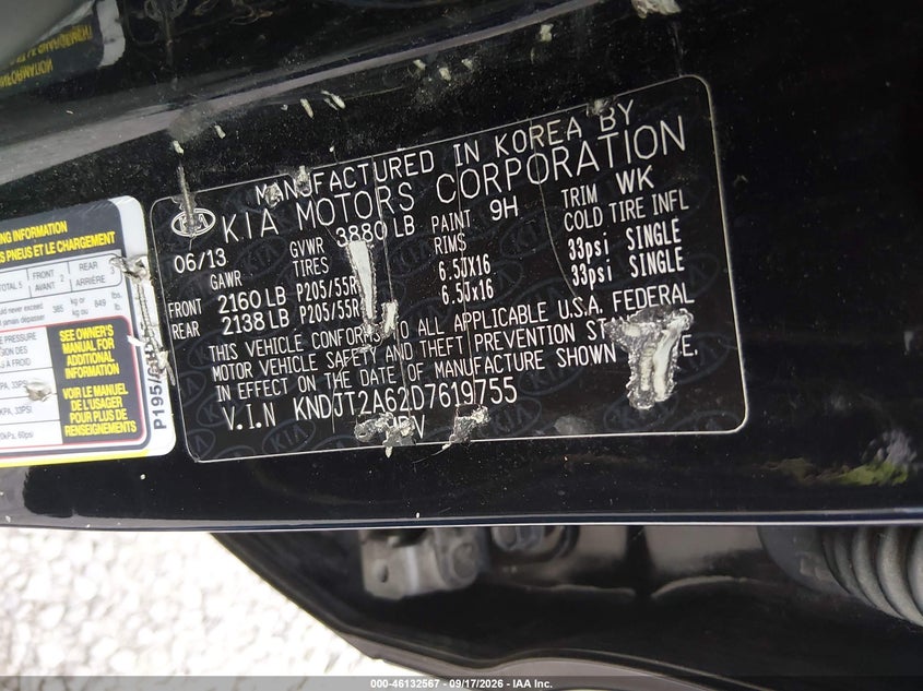 KIA SOUL 2013 VIN KNDJT2A62D7619755