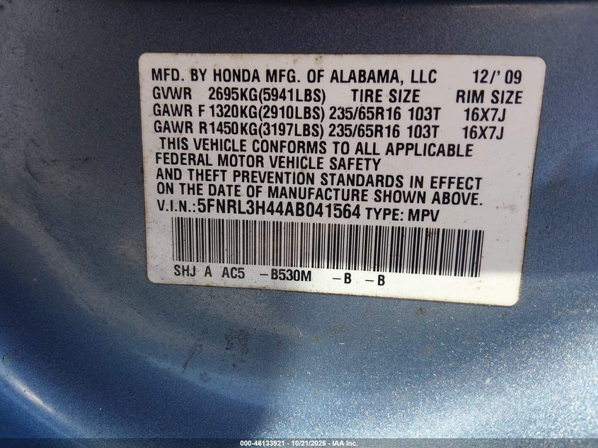 2010 HONDA ODYSSEY EX · Фото 9