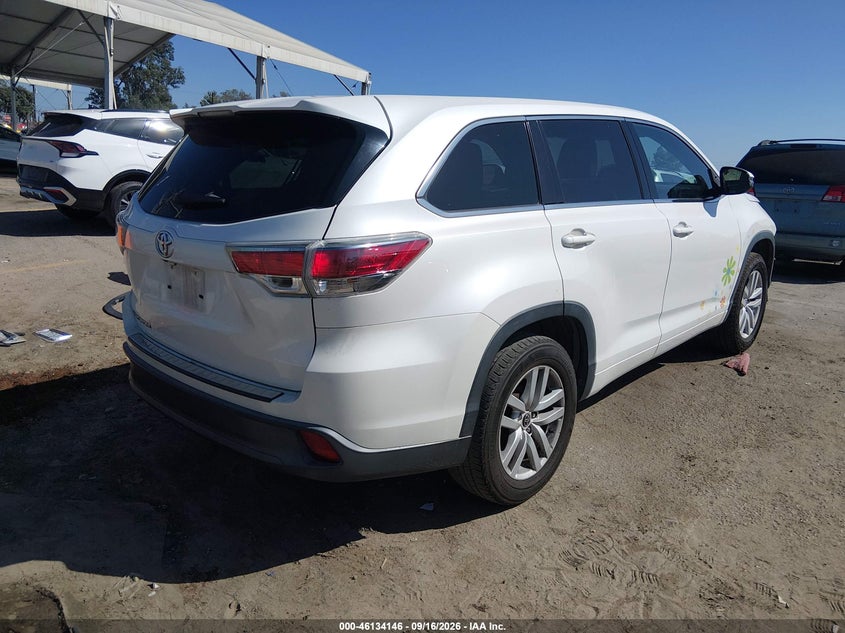 Vin: 5tdzkrfh6gs160281, lot: 46633880, toyota highlander le v6 20164