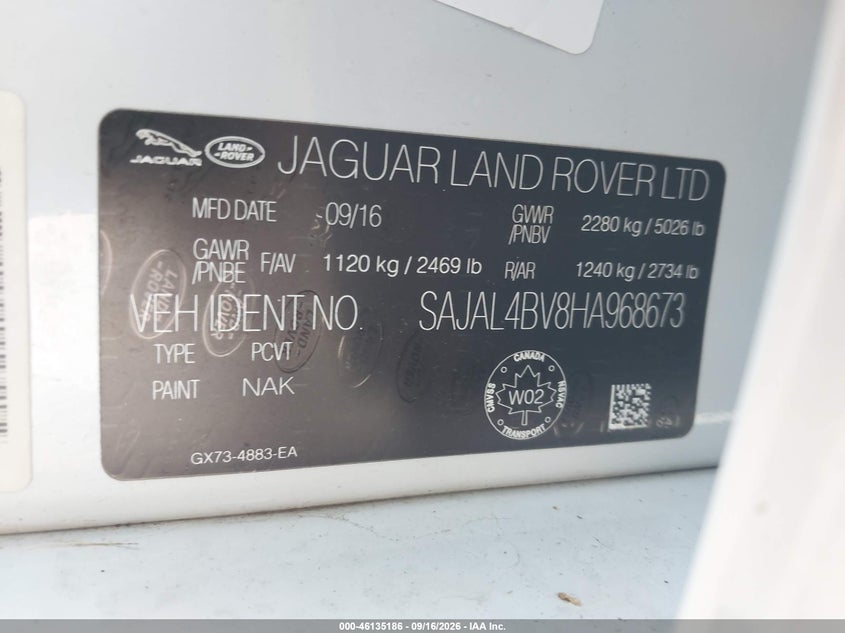 JAGUAR XE 2017 VIN SAJAL4BV8HA968673