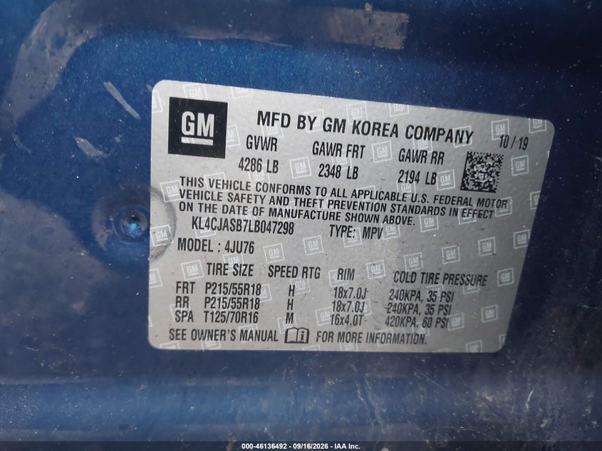 BUICK ENCORE 2020 VIN KL4CJASB7LB047298