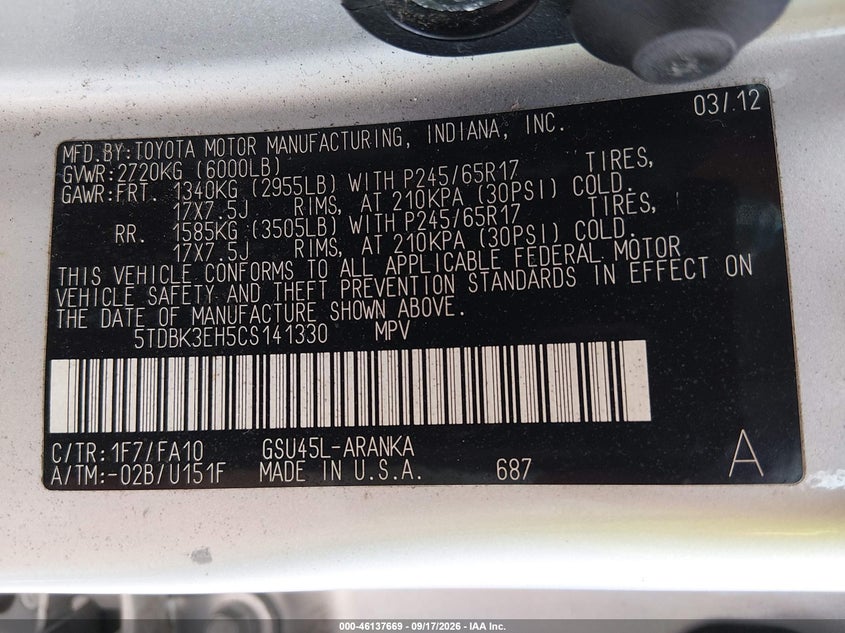 2012 TOYOTA HIGHLANDER BASE V6 · Фото 9