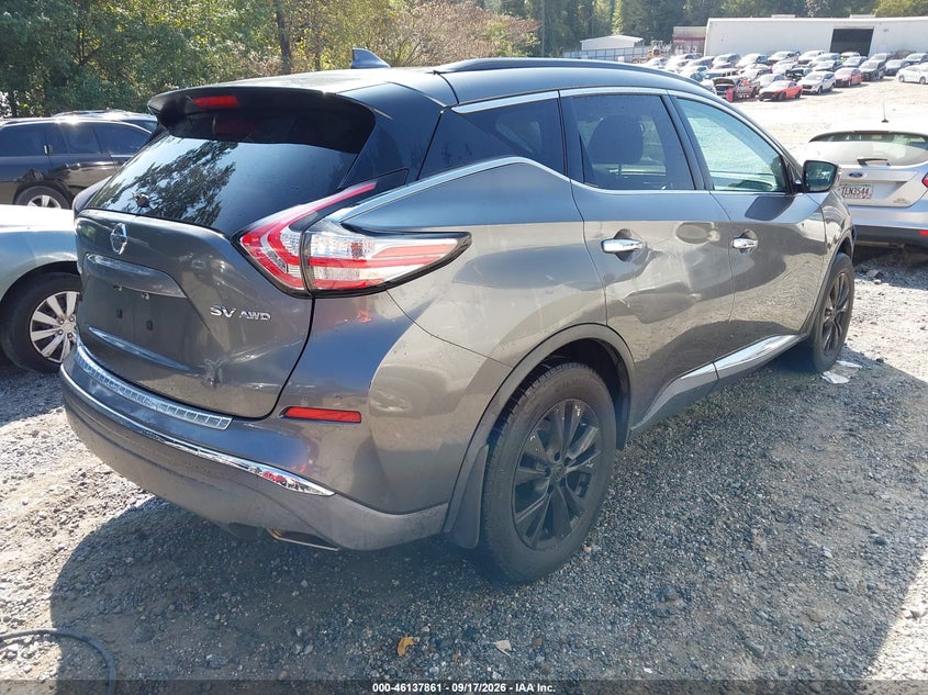 Vin: 5n1az2mh9hn121867, lot: 46637595, nissan murano s/sl/sv/platinum 20174
