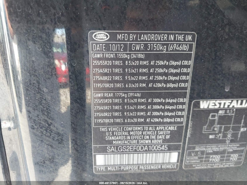 LAND-ROVER RANGE ROVER 2013 VIN SALGS2EF0DA100545