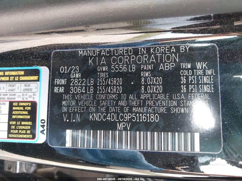 KIA EV6 2023 VIN KNDC4DLC9P5116180