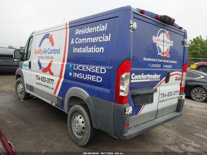 Vin: 3c6trvag2ge102209, lot: 46638182, ram promaster 1500 low roof 20163