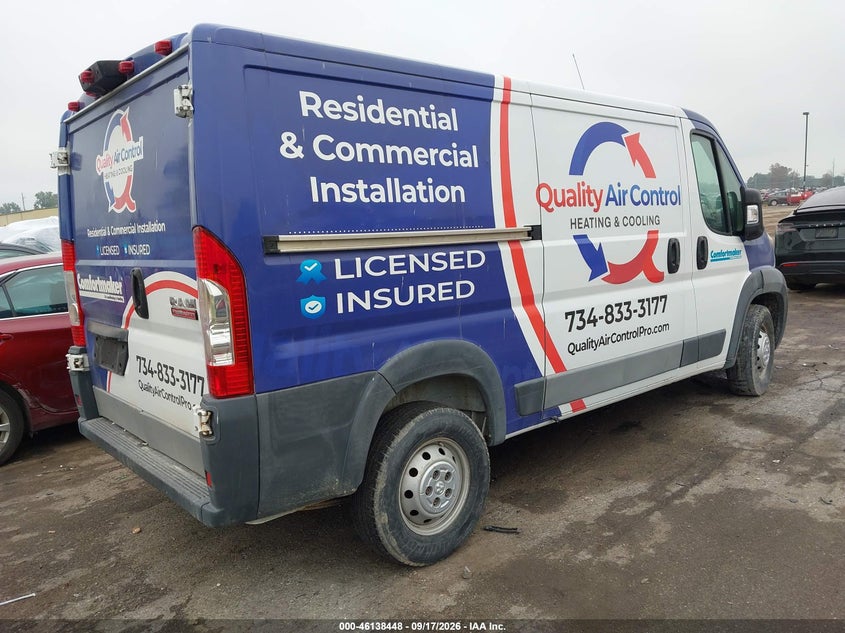Vin: 3c6trvag2ge102209, lot: 46638182, ram promaster 1500 low roof 20164