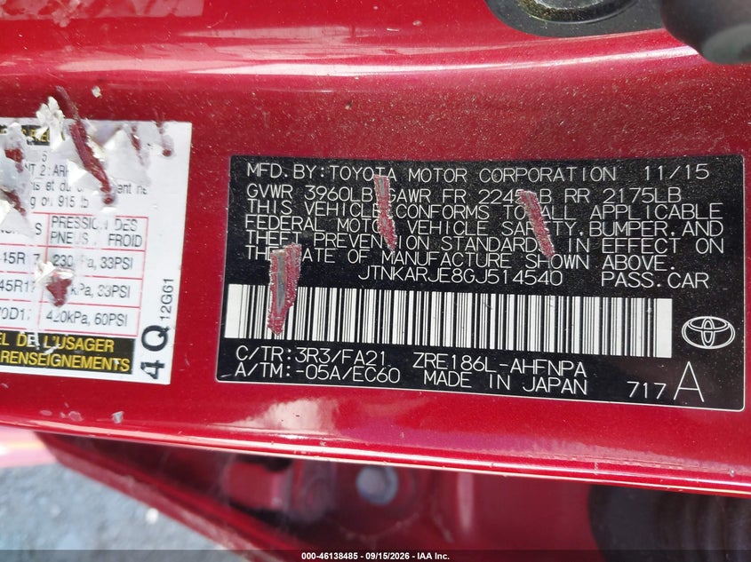 SCION IM 2016 VIN JTNKARJE8GJ514540
