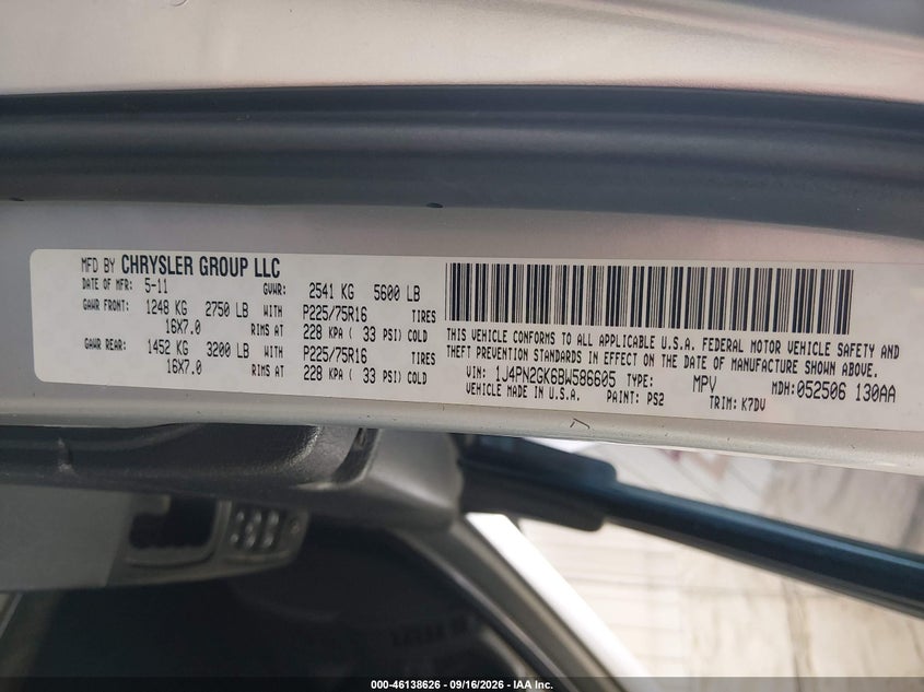 JEEP LIBERTY 2011 VIN 1J4PN2GK6BW586605