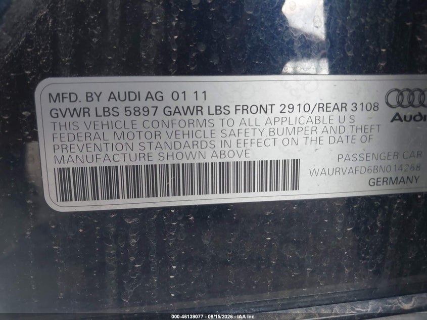 AUDI A8 L 2011 VIN WAURVAFD6BN014268