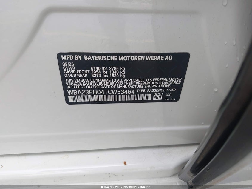 BMW 740I 2026 VIN WBA23EH04TCW53464