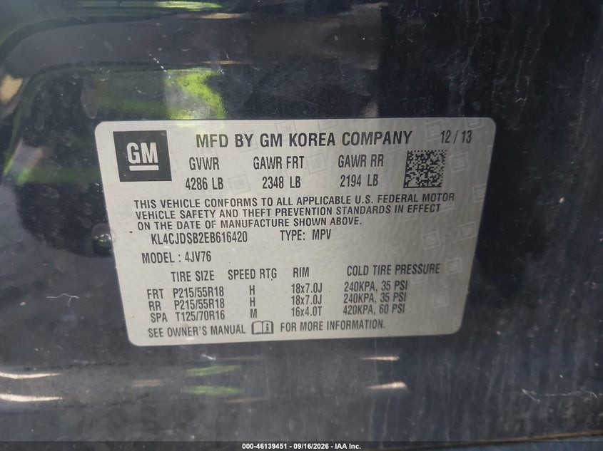 BUICK ENCORE 2014 VIN KL4CJDSB2EB616420