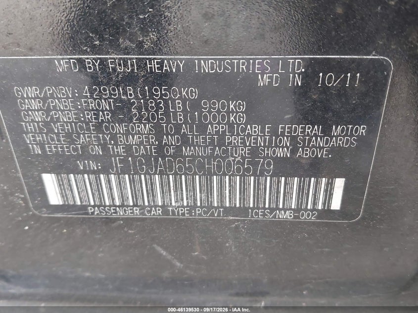 2012 SUBARU IMPREZA 2.0I PREMIUM · Фото 9