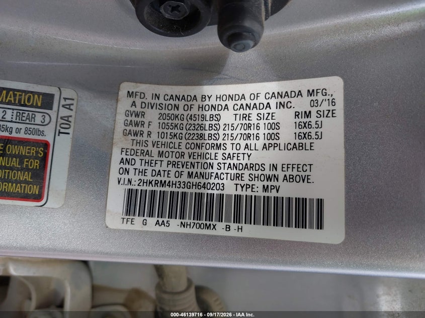 2016 HONDA CR-V LX · Фото 9