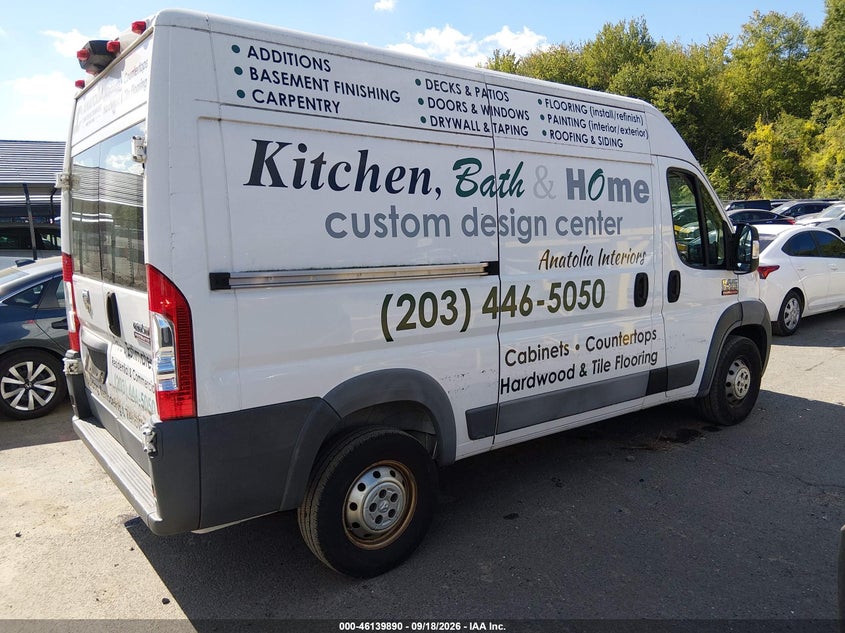 Vin: 3c6trvbg1fe500458, lot: 46639624, ram promaster 1500 20154
