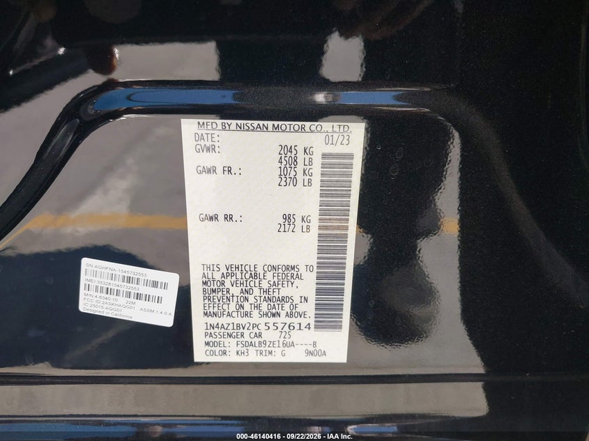 NISSAN LEAF 2023 VIN 1N4AZ1BV2PC557614