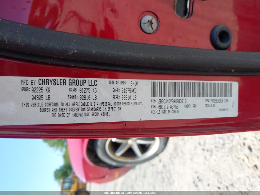 DODGE CHALLENGER 2010 VIN 2B3CJ4DV9AH283813