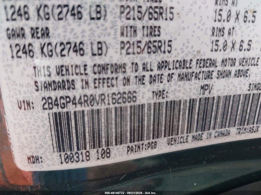 DODGE GRAND CARAVAN 1997 VIN 2B4GP44R0VR162666
