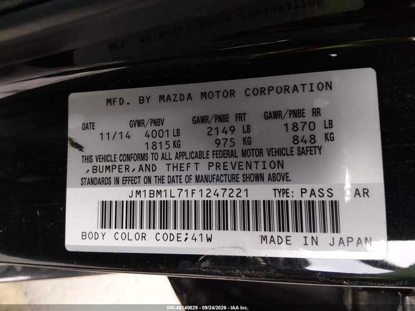 MAZDA MAZDA3 2015 VIN JM1BM1L71F1247221