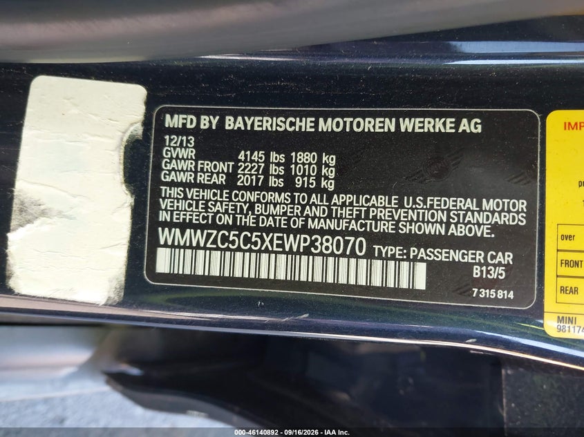 MINI COUNTRYMAN 2014 VIN WMWZC5C5XEWP38070