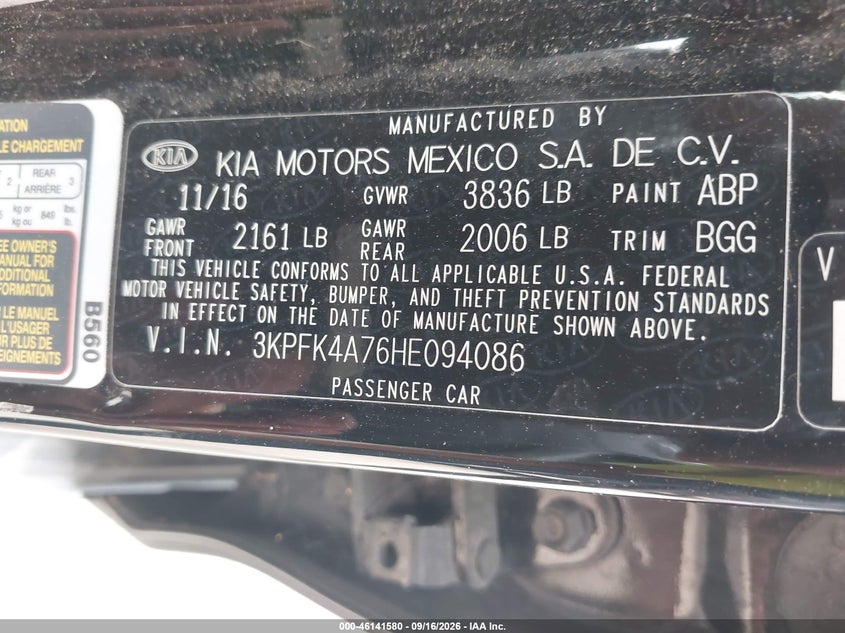 KIA FORTE 2017 VIN 3KPFK4A76HE094086
