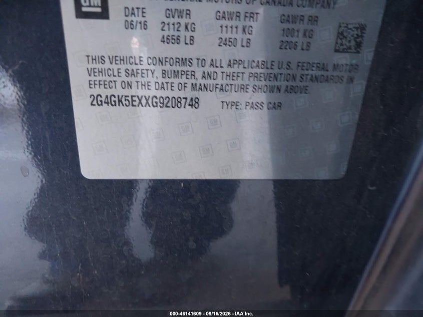 BUICK REGAL 2016 VIN 2G4GK5EXXG9208748