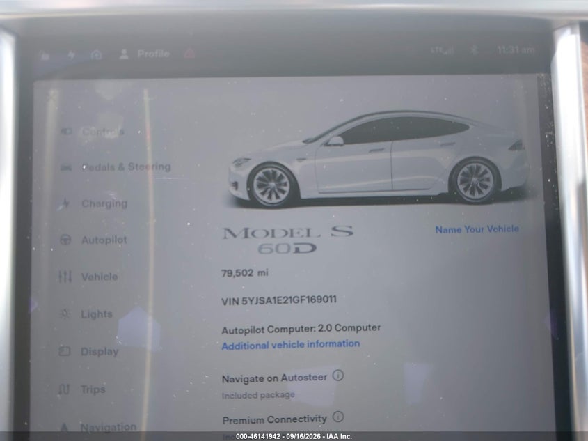 TESLA MODEL S 2016 VIN 5YJSA1E21GF169011